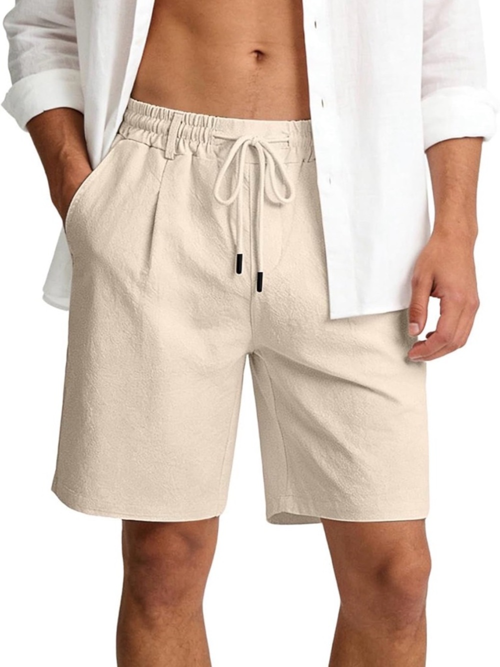 Men's Linen Shorts Lightweight Cotton Breathable Casual Shorts, Large